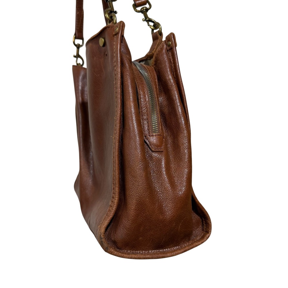 American Leather Co Brown Genuine Leather Shoulder Bag Satchel Handbag Brass - Picture 4 of 12